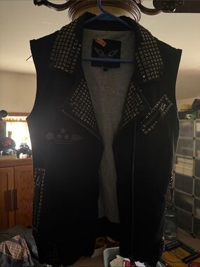 Robin's Jean Black Studded Sleeveless Moto Vest